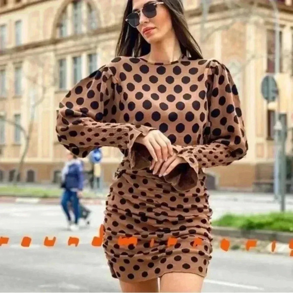 Zara “blogger favourite” draped polka dot scrunch long  sleeve dresss S - Picture 5 of 5